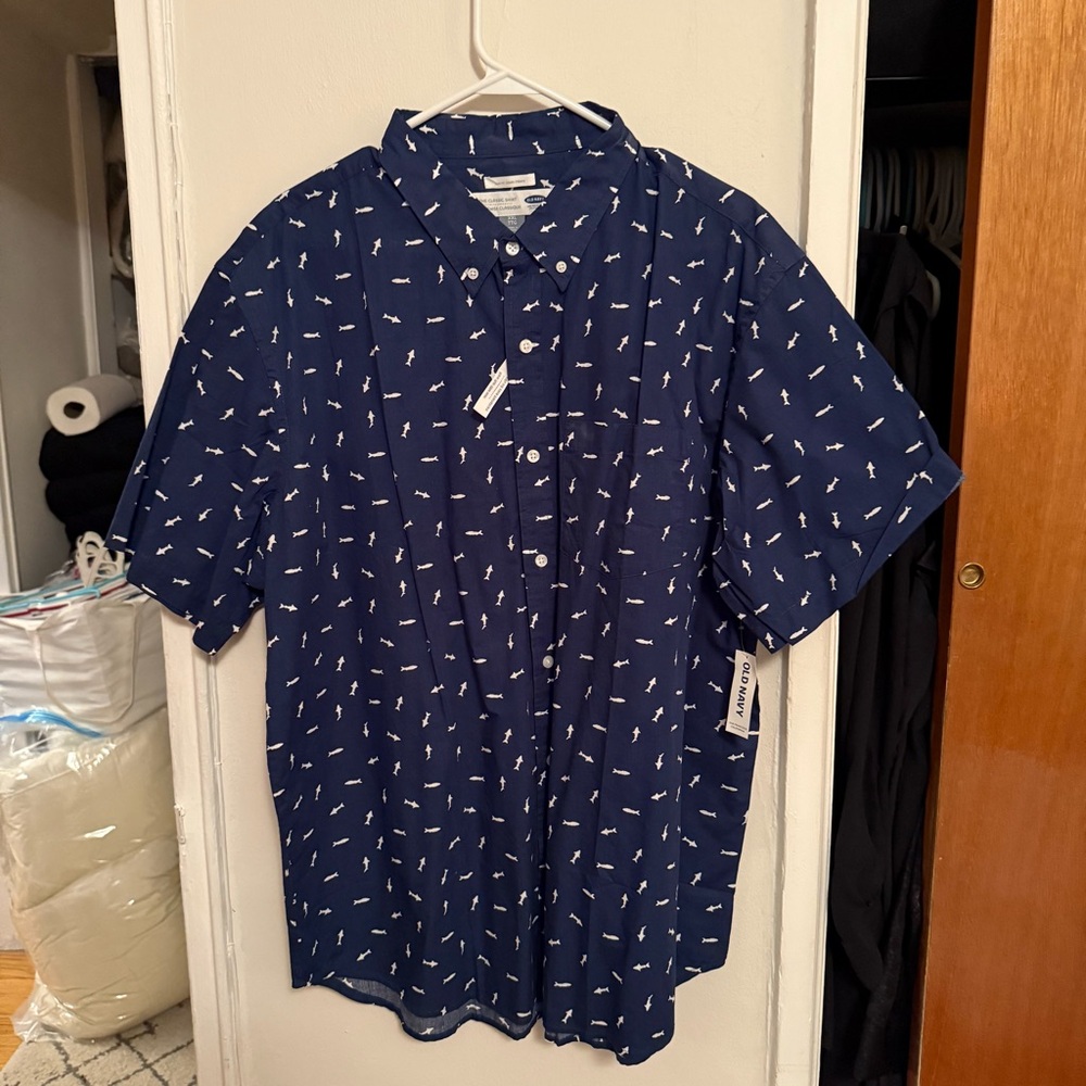 Old Navy Navy Blue Patterned Men's Shirt